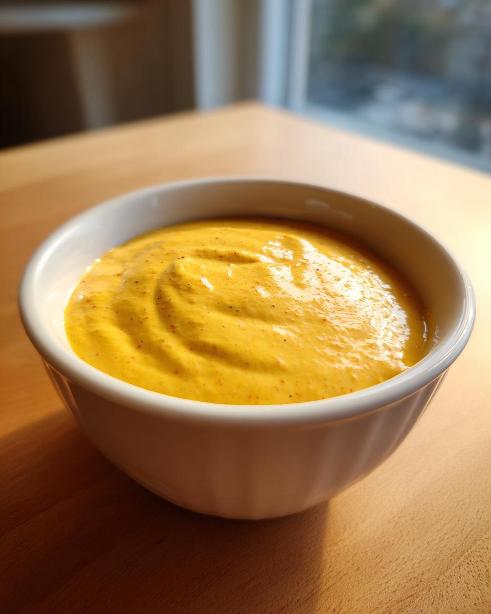 A close-up of creamy, bright yellow beer cheese dip served in a white bowl on a wooden table.