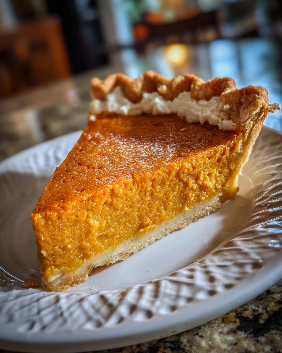 A perfect slice of classic pumpkin pie recipe with a flaky crust and whipped cream topping.