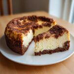 A slice of creamy snickerdoodle cheesecake with a dark brown cinnamon crumb topping and crust, served on a white plate.