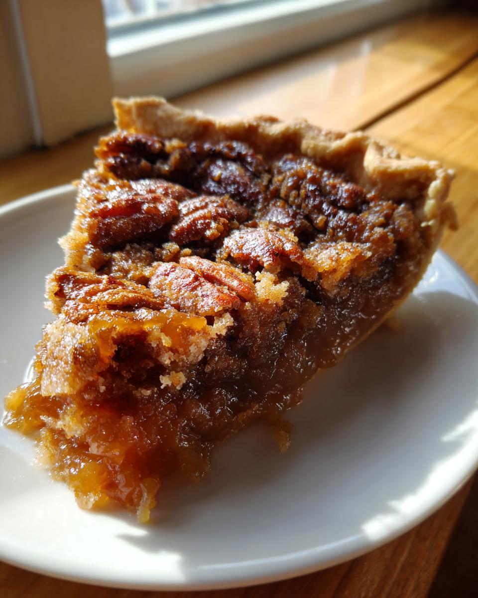 Close-up of a gooey slice of pecan pie cobbler recipe, showing caramelized pecans and filling on a white plate.