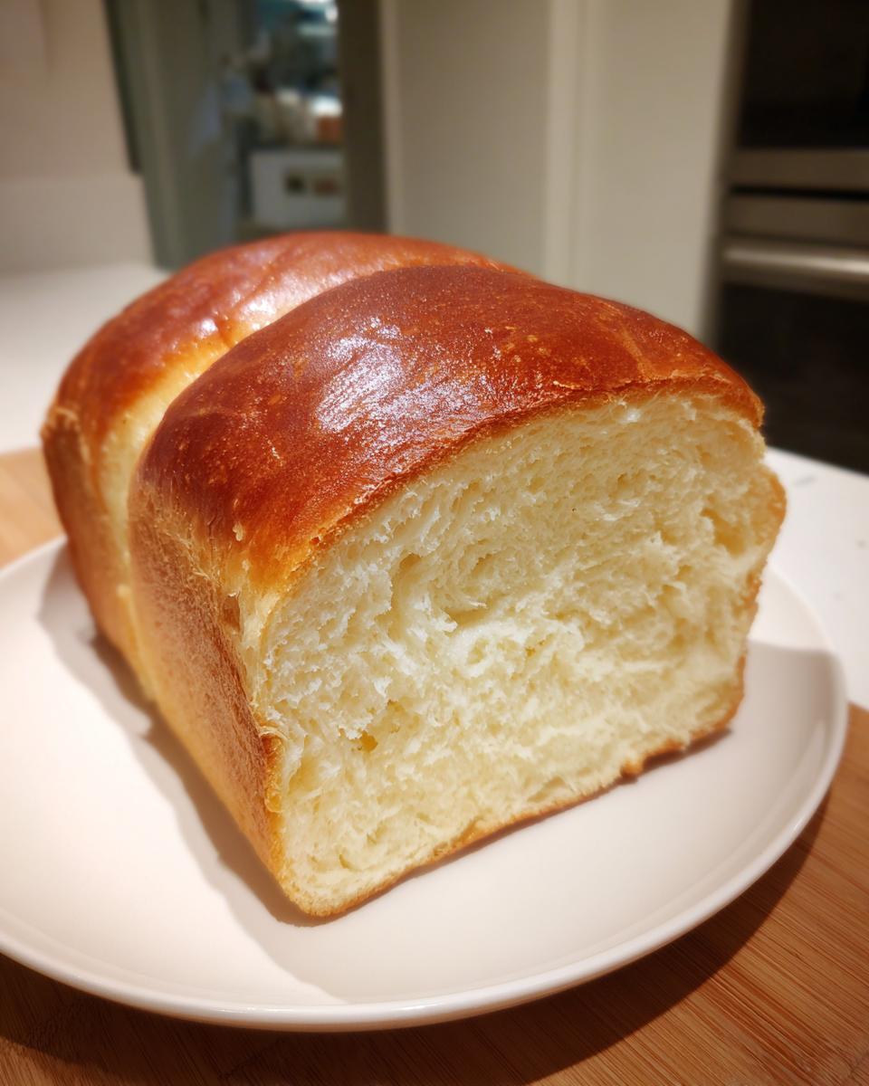 A freshly baked loaf of soft condensed milk bread, sliced to show its fluffy interior and golden-brown crust.
