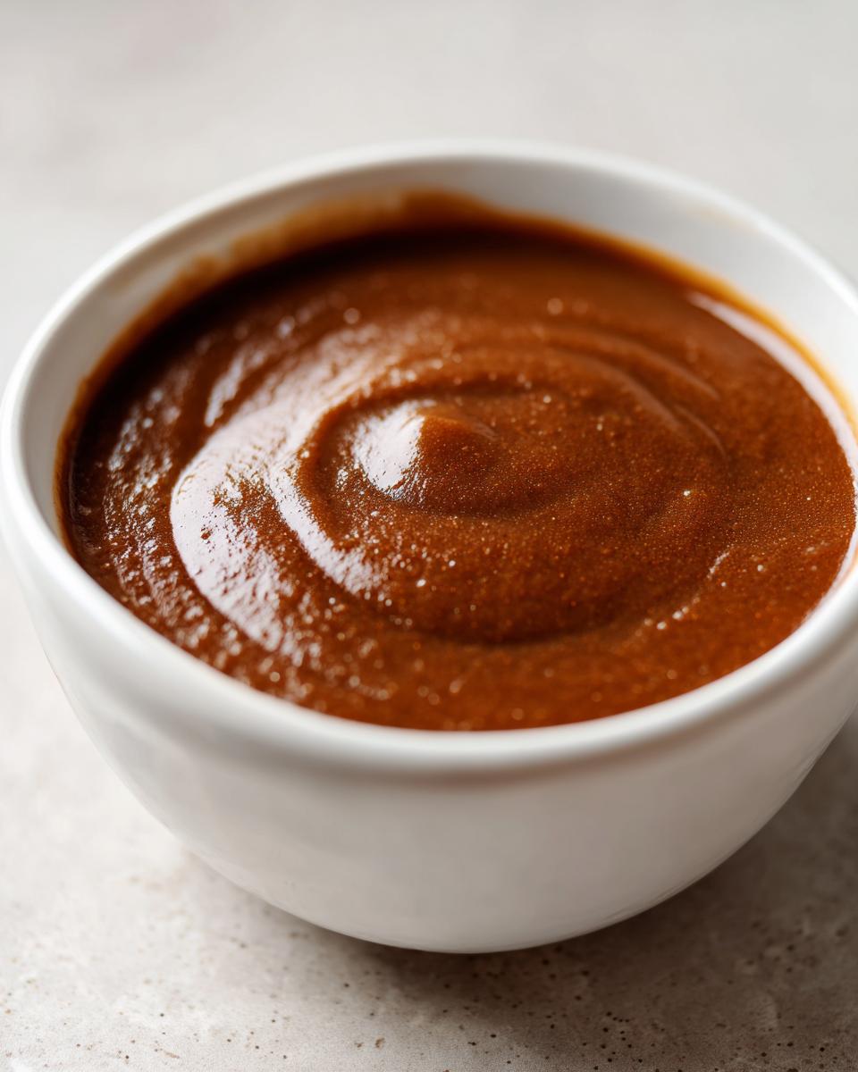 Close-up of thick, rich homemade brown gravy swirled in a small white bowl.
